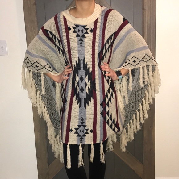 Sweaters - Aztec poncho sweater